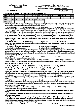 Đề kiểm tra 45 phút môn Vật lí Lớp 12 nâng cao - Bài số 2 - Mã đề: 135 - Năm học 2016-2017 - Trường THPT Nguyễn Du