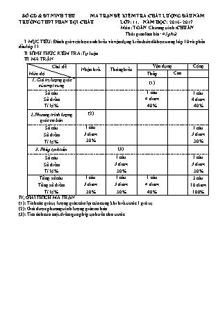 Đề kiểm tra Chất lượng đầu năm môn Toán Lớp 11 - Năm học 2016-2017 - Trường THPT Phan Bội Châu (Có đáp án)