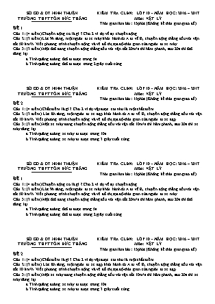 Đề kiểm tra Chất lượng đầu năm môn Vật lí Lớp 10 - Năm học 2016-2017 - Trường THPT Tôn Đức Thắng
