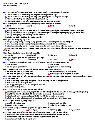 Đề kiểm tra Cuối học kì môn Sinh học Lớp 12 - Năm học 2015-2016 - Trường THPT Tôn Đức Thắng (Có đáp án)