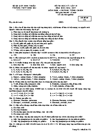 Đề kiểm tra Học kì 1 môn Sinh học Lớp 10 - Mã đề: 132 - Năm học 2016-2017 - Trường THPT Ninh Hải (Có đáp án)