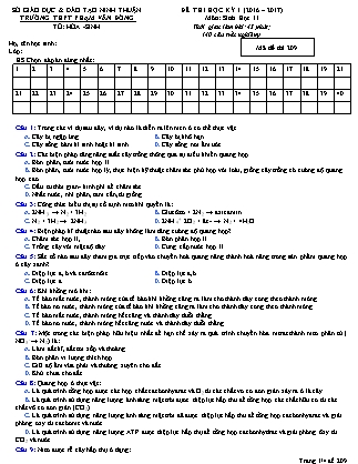 Đề kiểm tra Học kì 1 môn Sinh học Lớp 11 - Mã đề: 209 - Năm học 2016-2017 - Trường THPT Phạm Văn Đồng