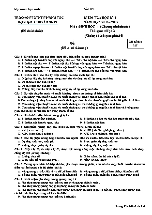 Đề kiểm tra Học kì 1 môn Sinh học Lớp 11 - Mã đề: 357 - Năm học 2016-2017 - Trường THPT DTNT Pinăng Tắc (Có đáp án)