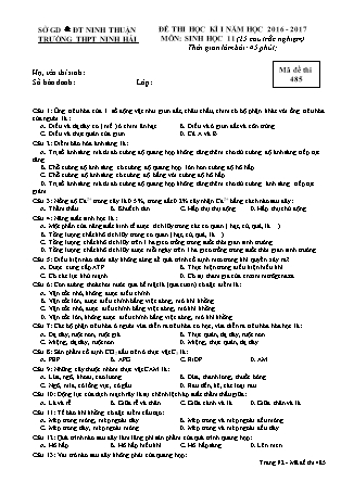 Đề kiểm tra Học kì 1 môn Sinh học Lớp 11 - Mã đề: 485 - Năm học 2016-2017 - Trường THPT Ninh Hải (Có đáp án)