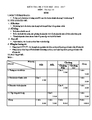 Đề kiểm tra Học kì 1 môn Tin học Lớp 10 - Năm học 2016-2017 - Trường THPT An Phước (Có đáp án)