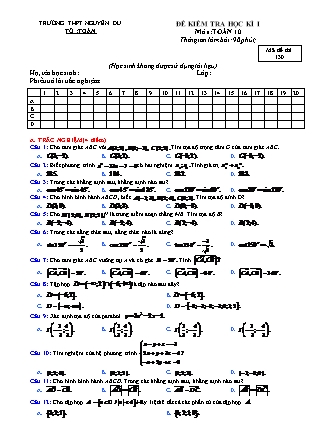 Đề kiểm tra Học kì 1 môn Toán Lớp 10 - Năm học 2016-2017 - Trường THPT Nguyễn Du