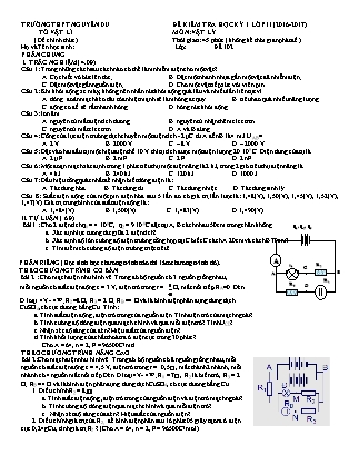 Đề kiểm tra Học kì 1 môn Vật lí Lớp 11 - Năm học 2016-2017 - Trường THPT Nguyễn Du