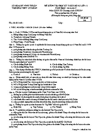 Đề kiểm tra Học kì 2 môn Lịch sử Lớp 12 - Bài số 4 - Mã đề: 356 - Năm học 2016-2017 - Trường THPT Lê Duẩn