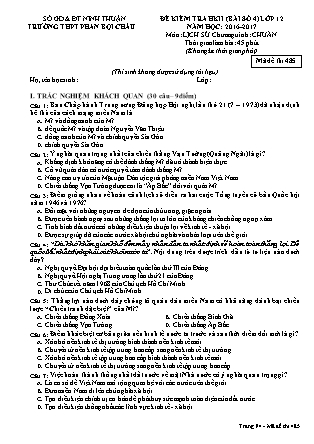 Đề kiểm tra Học kì 2 môn Lịch sử Lớp 12 - Bài số 4 - Mã đề: 485 - Năm học 2016-2017 - Trường THPT Phan Bội Châu (Có đáp án)