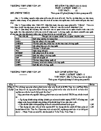 Đề kiểm tra Học kì 2 môn Lịch sử Lớp 12 - Năm học 2015-2016 - Trường THPT Chu Văn An (Có đáp án)
