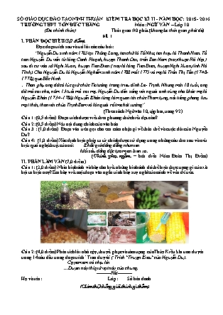 Đề kiểm tra Học kì 2 môn Ngữ văn Lớp 10 - Đề 1 - Năm học 2015-2016 - Trường THPT Tôn Đức Thắng (Có đáp án)