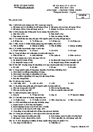 Đề kiểm tra Học kì 2 môn Sinh học Lớp 10 - Mã đề: 357 - Năm học 2015-2016 - Trường THPT Ninh Hải (Có đáp án)