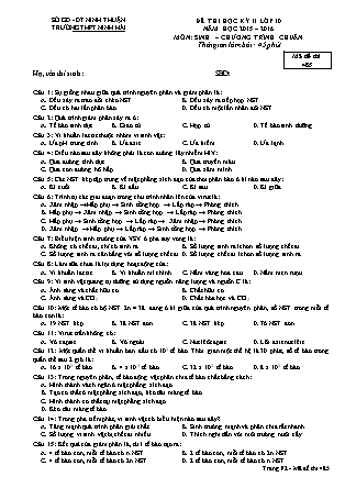 Đề kiểm tra Học kì 2 môn Sinh học Lớp 10 - Mã đề: 485 - Năm học 2015-2016 - Trường THPT Ninh Hải (Có đáp án)