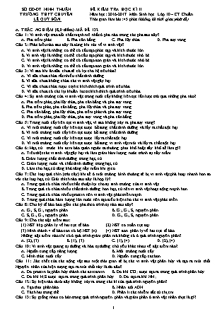Đề kiểm tra Học kì 2 môn Sinh học Lớp 10 - Năm học 2016-2017 - Trường THPT Lê Quý Đôn (Có đáp án)
