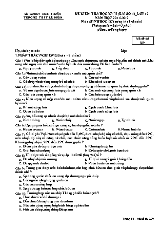 Đề kiểm tra Học kì 2 môn Sinh học Lớp 12 - Bài số 4 - Mã đề: 209 - Năm học 2016-2017 - Trường THPT Lê Duẩn (Có đáp án)