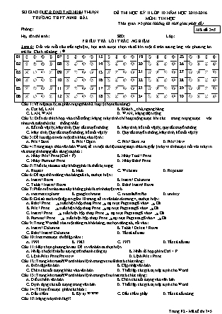 Đề kiểm tra Học kì 2 môn Tin học Lớp 10 - Mã đề: 345 - Năm học 2015-2016 - Trường THPT Ninh Hải (Có đáp án)
