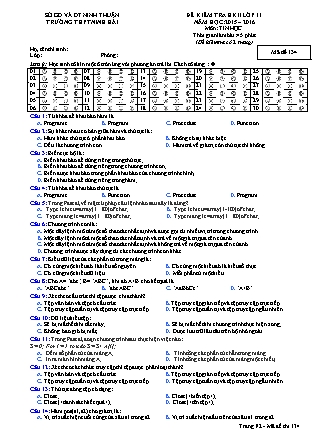 Đề kiểm tra Học kì 2 môn Tin học Lớp 11 - Mã đề: 134 - Năm học 2015-2016 - Trường THPT Ninh Hải (Có đáp án)