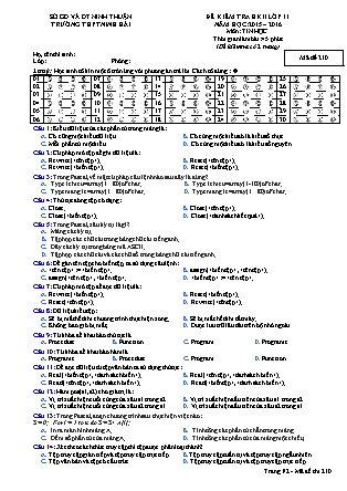 Đề kiểm tra Học kì 2 môn Tin học Lớp 11 - Mã đề: 210 - Năm học 2015-2016 - Trường THPT Ninh Hải (Có đáp án)