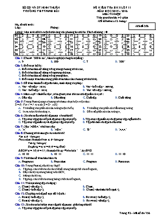 Đề kiểm tra Học kì 2 môn Tin học Lớp 11 - Mã đề: 356 - Năm học 2015-2016 - Trường THPT Ninh Hải (Có đáp án)
