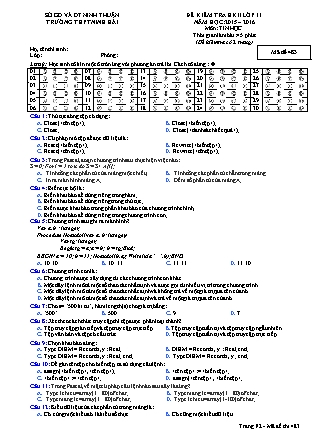Đề kiểm tra Học kì 2 môn Tin học Lớp 11 - Mã đề: 483 - Năm học 2015-2016 - Trường THPT Ninh Hải (Có đáp án)