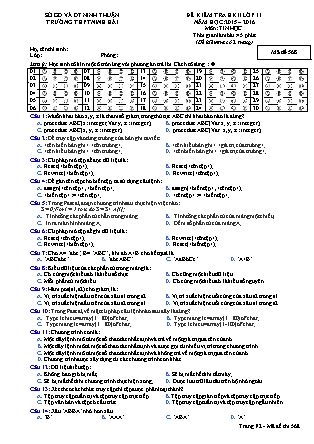 Đề kiểm tra Học kì 2 môn Tin học Lớp 11 - Mã đề: 568 - Năm học 2015-2016 - Trường THPT Ninh Hải (Có đáp án)