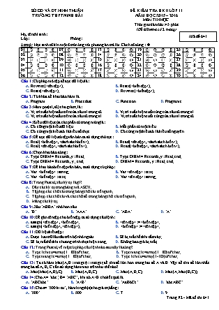 Đề kiểm tra Học kì 2 môn Tin học Lớp 11 - Mã đề: 641 - Năm học 2015-2016 - Trường THPT Ninh Hải (Có đáp án)