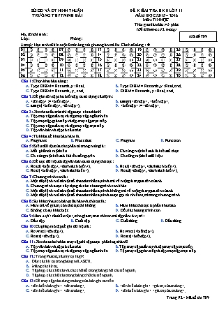 Đề kiểm tra Học kì 2 môn Tin học Lớp 11 - Mã đề: 709 - Năm học 2015-2016 - Trường THPT Ninh Hải (Có đáp án)