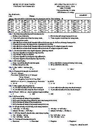 Đề kiểm tra Học kì 2 môn Tin học Lớp 11 - Mã đề: 897 - Năm học 2015-2016 - Trường THPT Ninh Hải (Có đáp án)