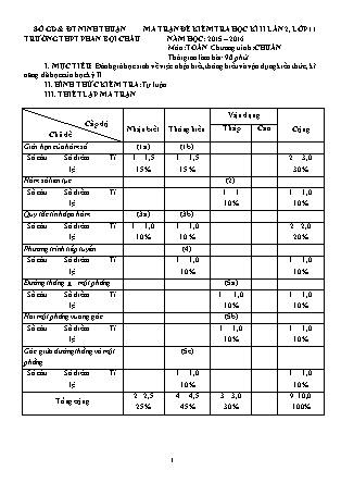 Đề kiểm tra Học kì 2 môn Toán Lớp 11 - Lần 2 - Năm học 2015-2016 - Trường THPT Phan Bội Châu (Có đáp án)