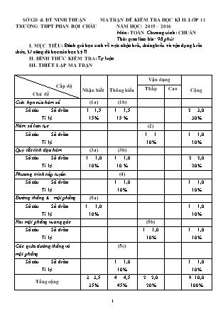 Đề kiểm tra Học kì 2 môn Toán Lớp 11 - Năm học 2015-2016 - Trường THPT Phan Bội Châu (Có đáp án)