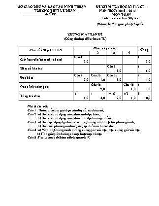 Đề kiểm tra Học kì 2 môn Toán Lớp 11 - Năm học 2015-2016 - Trường THPT Lê Duẩn (Có đáp án)