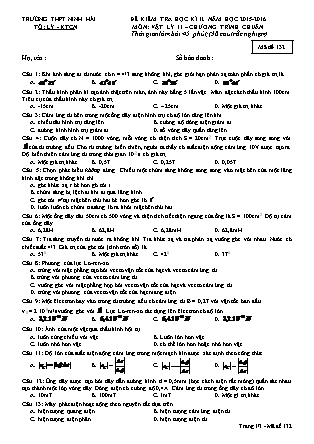Đề kiểm tra Học kì 2 môn Vật lí Lớp 11 - Mã đề: 132 - Năm học 2015-2016 - Trường THPT Ninh Hải (Có đáp án)