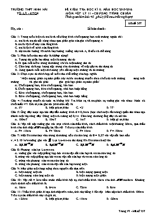 Đề kiểm tra Học kì 2 môn Vật lí Lớp 11 - Mã đề: 357 - Năm học 2015-2016 - Trường THPT Ninh Hải (Có đáp án)