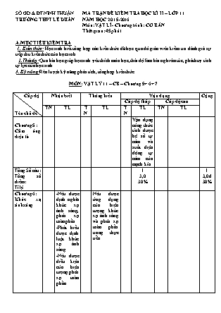 Đề kiểm tra Học kì 2 môn Vật lí Lớp 11 - Năm học 2015-2016 - Trường THPT Lê Duẩn (Có đáp án)