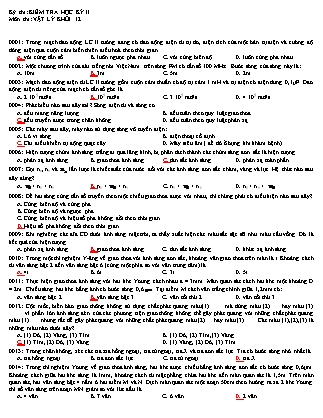 Đề kiểm tra Học kì 2 môn Vật lí Lớp 12 - Năm học 2015-2016 - Trường THPT Tôn Đức Thắng (Có đáp án)