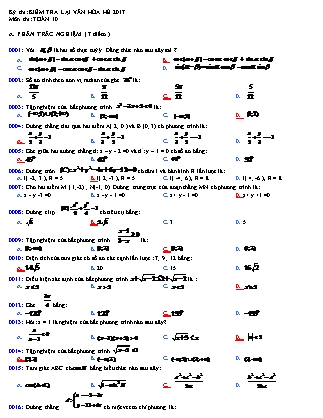 Đề kiểm tra lại môn Toán Lớp 10 - Năm học 2016-2017 - Trường THPT Tôn Đức Thắng (Có đáp án)