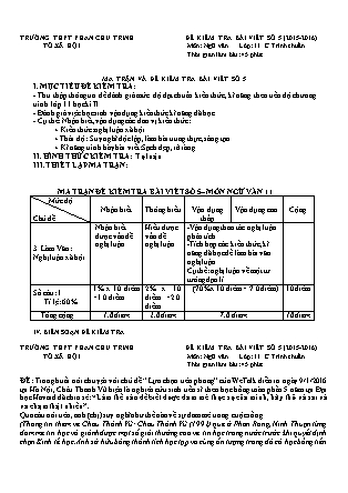 Đề kiểm tra môn Ngữ văn Lớp 11 - Bài viết số 5 - Năm học 2015-2016 - Trường THPT Phan Chu Trinh (Có đáp án)