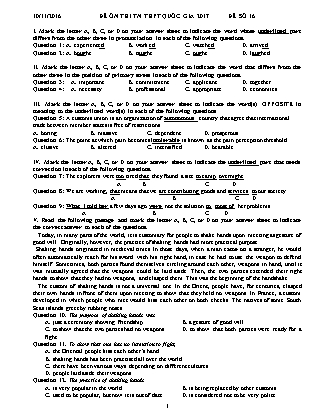 Đề luyện thi THPT Quốc gia môn Tiếng Anh - Đề 16 - Năm học 2017 (Có đáp án)
