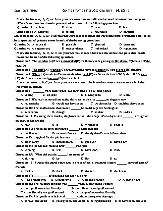 Đề luyện thi THPT Quốc gia môn Tiếng Anh - Đề 19 - Năm học 2017 (Có đáp án)