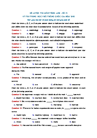 Đề luyện thi THPT Quốc gia môn Tiếng Anh - Đề 19 - Năm học 2018 - Hoàng Xuân (Có đáp án)