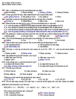 Đề thi môn Sinh học Lớp 12 - Mã đề: 10TN - Năm học 2016-2017 - Trường THPT An Phước (Có đáp án)