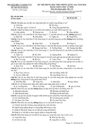 Đề thi tham khảo THPT Quốc gia môn Địa lí - Mã đề: 001 - Năm học 2018 - Bộ giáo dục và đào tạo