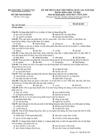 Đề thi tham khảo THPT Quốc gia môn Giáo dục công dân - Mã đề: 001 - Năm học 2018 - Bộ giáo dục và đào tạo