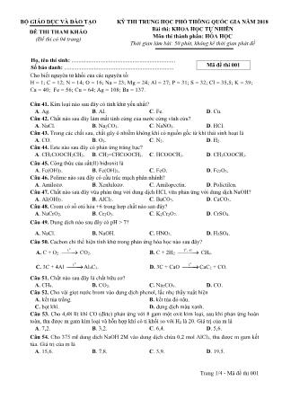 Đề thi tham khảo THPT Quốc gia môn Hóa học - Mã đề: 001 - Năm học 2018 - Bộ giáo dục và đào tạo