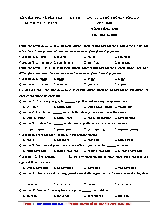 Đề thi tham khảo THPT Quốc gia môn Tiếng Anh - Năm học 2018 - Bộ giáo dục và đào tạo (Có đáp án)