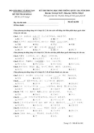 Đề thi tham khảo THPT Quốc gia môn Tiếng Nhật - Mã đề: 001 - Năm học 2018 - Bộ giáo dục và đào tạo