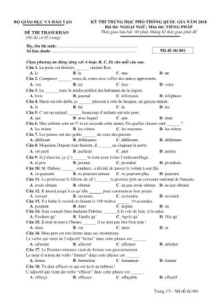 Đề thi tham khảo THPT Quốc gia môn Tiếng Pháp - Mã đề: 001 - Năm học 2018 - Bộ giáo dục và đào tạo