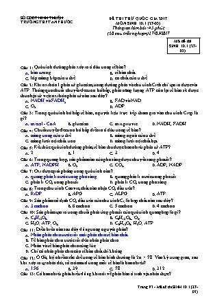 Đề thi thử Quốc gia môn Sinh học Lớp 10 - Mã đề: 27.03.1 - Năm học 2016-2017 - Trường THPT An Phước (Có đáp án)
