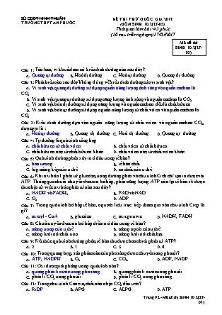 Đề thi thử Quốc gia môn Sinh học Lớp 10 - Mã đề: 27.03.2 - Năm học 2016-2017 - Trường THPT An Phước (Có đáp án)