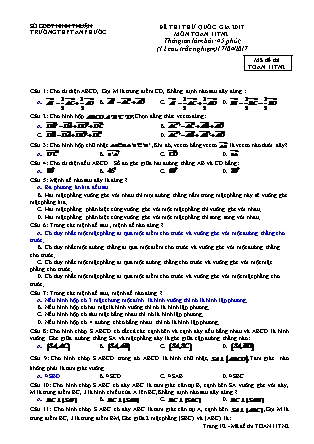 Đề thi thử Quốc gia môn Toán Lớp 11 nâng cao - Mã đề: 11TN2 - Năm học 2016-2017 - Trường THPT An Phước (Có đáp án)